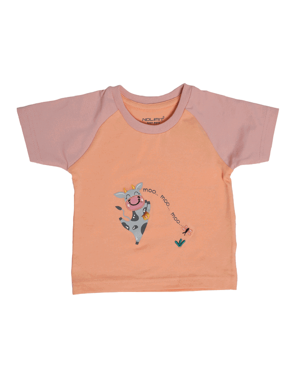 NOLIMIT FARM CLUB Baby Boys Crew Neck Raglan Sleeve Printed T-Shirt Peach