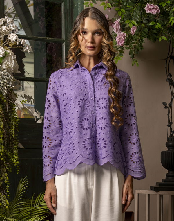 NOLIMIT FLORAL AFFAIR Women's Shirt Collar Casual Blouse Purple