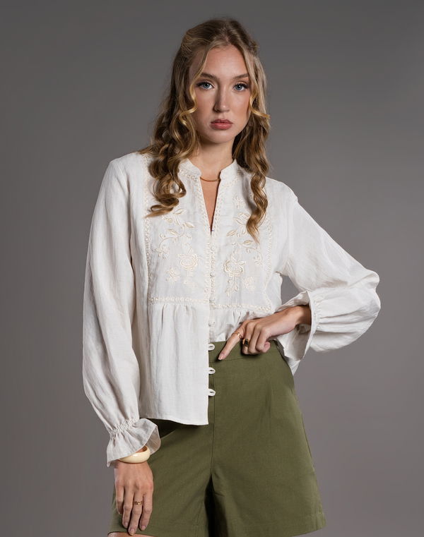 NOLIMIT GOLDEN AURORA Mandarin Collar Blouse