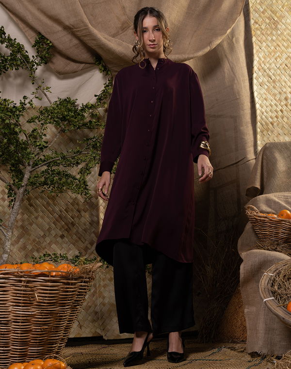 NOLIMIT HAJ MODEST Chinese Collar Kurta Maroon