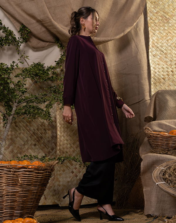 NOLIMIT HAJ MODEST Chinese Collar Kurta Maroon