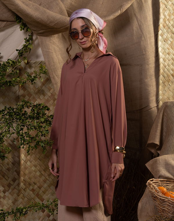 NOLIMIT HAJ MODEST Shirt Collar Kurta Dusty Rose