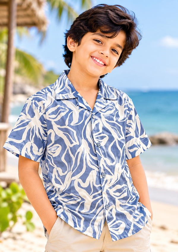 NOLIMIT Kids Boys Cuban Collar Printed Shirt