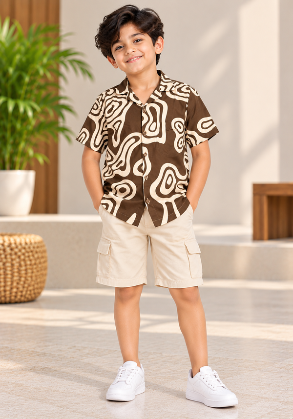 NOLIMIT Kids Boys Cuban Collar Printed Shirt