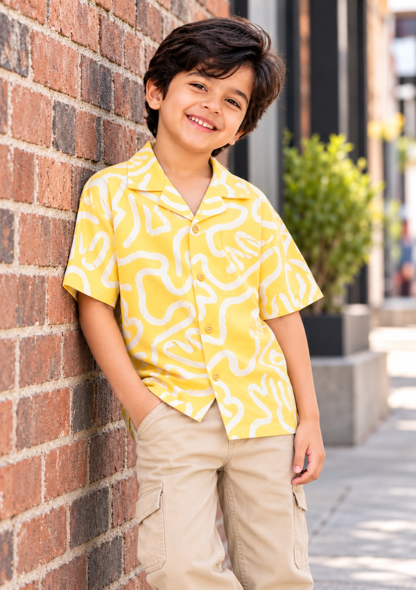 NOLIMIT Kids Boys Cuban Collar Printed Shirt