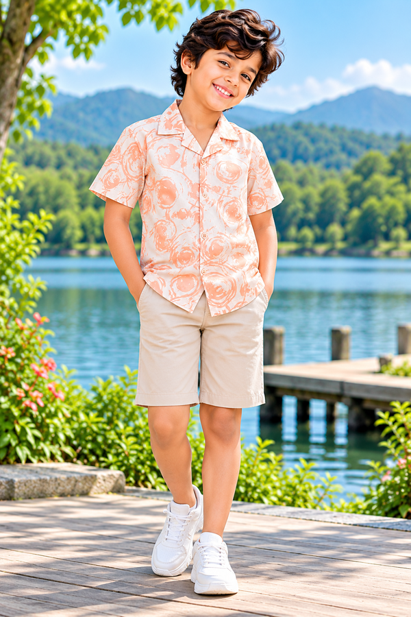 NOLIMIT Kids Boys Cuban Collar Printed Shirt