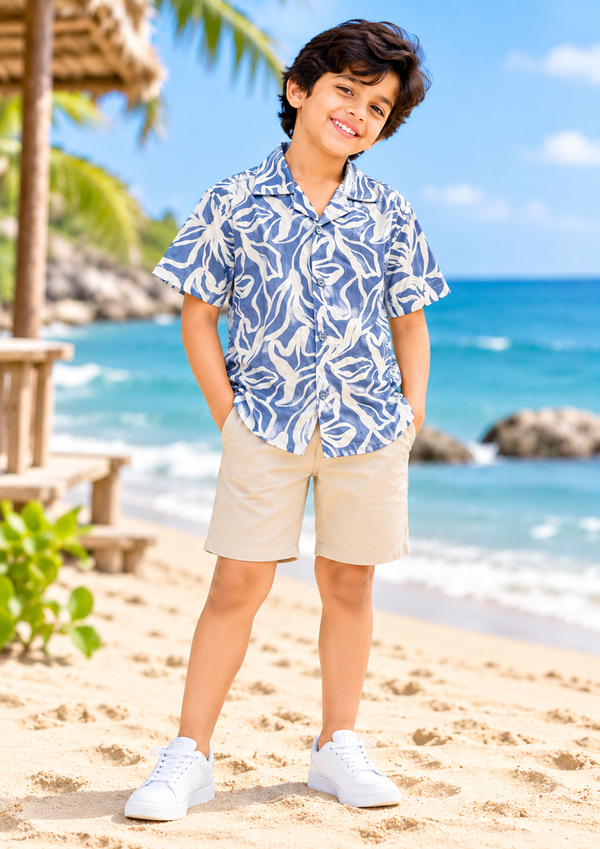 NOLIMIT Kids Boys Cuban Collar Printed Shirt