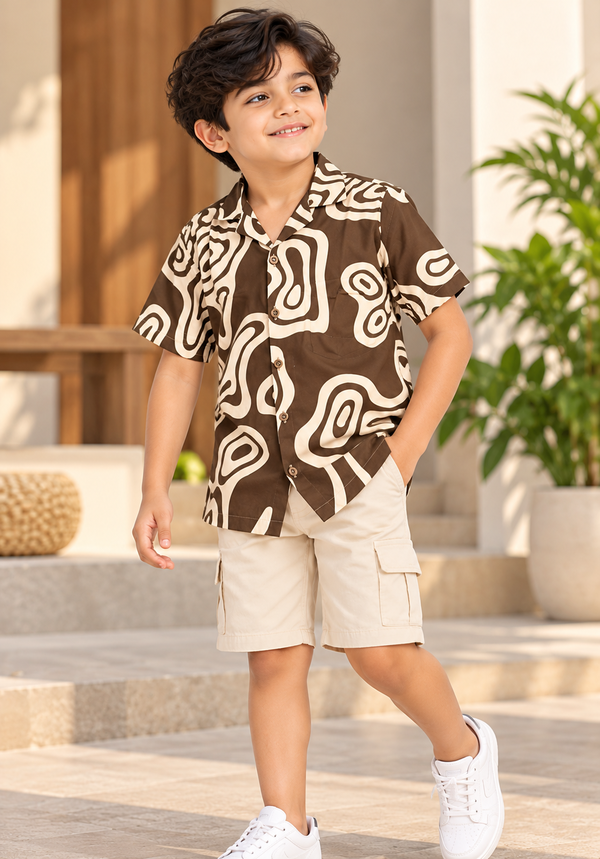 NOLIMIT Kids Boys Cuban Collar Printed Shirt