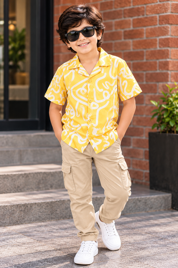 NOLIMIT Kids Boys Cuban Collar Printed Shirt
