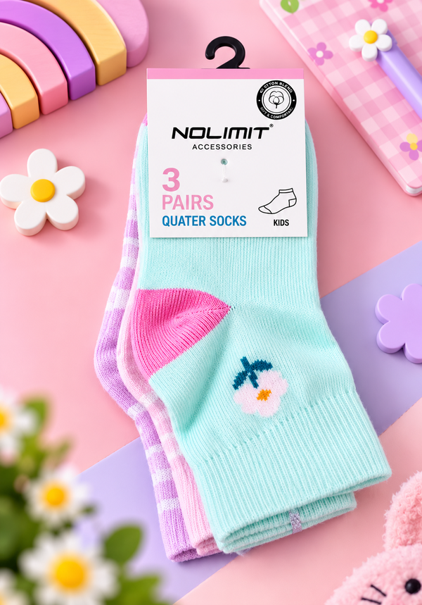 NOLIMIT Kids Girls 3 Pairs Quarter Socks