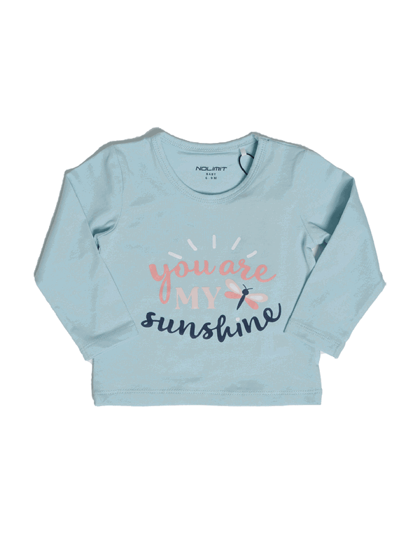 NOLIMIT LET'S BEE TOGETHER Baby Girls Crew Neck Long Sleeve Printed Cotton T-Shirt Ice Blue