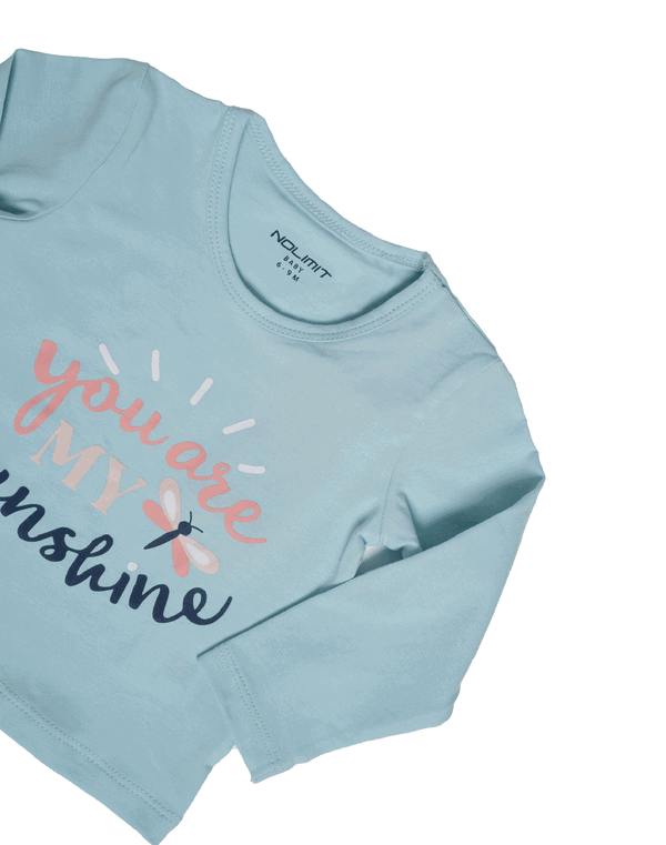 NOLIMIT LET'S BEE TOGETHER Baby Girls Crew Neck Long Sleeve Printed Cotton T-Shirt Ice Blue