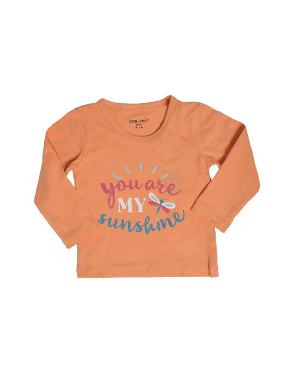 NOLIMIT LET'S BEE TOGETHER Baby Girls Crew Neck Long Sleeve Printed Cotton T-Shirt Orange
