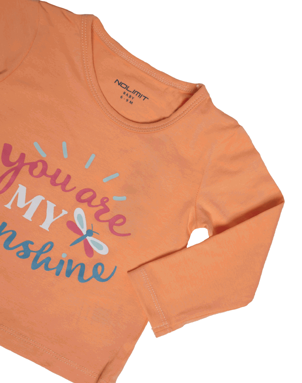 NOLIMIT LET'S BEE TOGETHER Baby Girls Crew Neck Long Sleeve Printed Cotton T-Shirt Orange