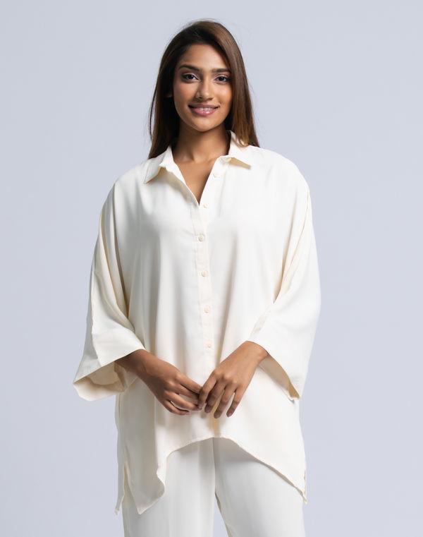 NOLIMIT MODEST Women's Shirt Collar Kurta Cream