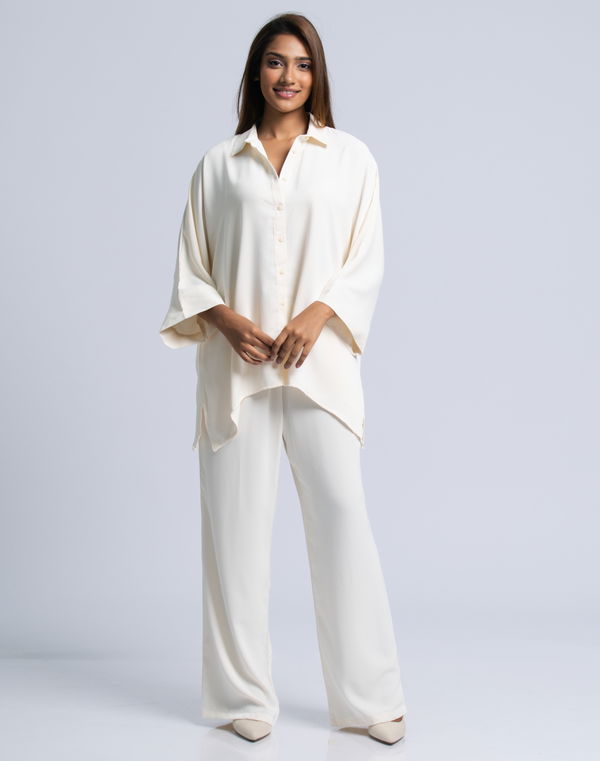 NOLIMIT MODEST Women's Shirt Collar Kurta Cream