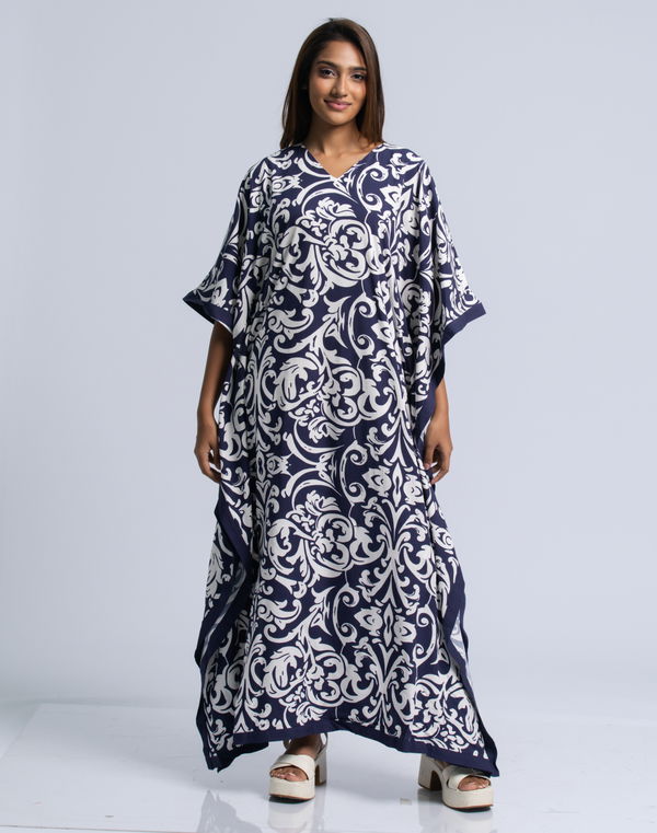 NOLIMIT MODEST Women's V Neck Casual Dress Navy Blue