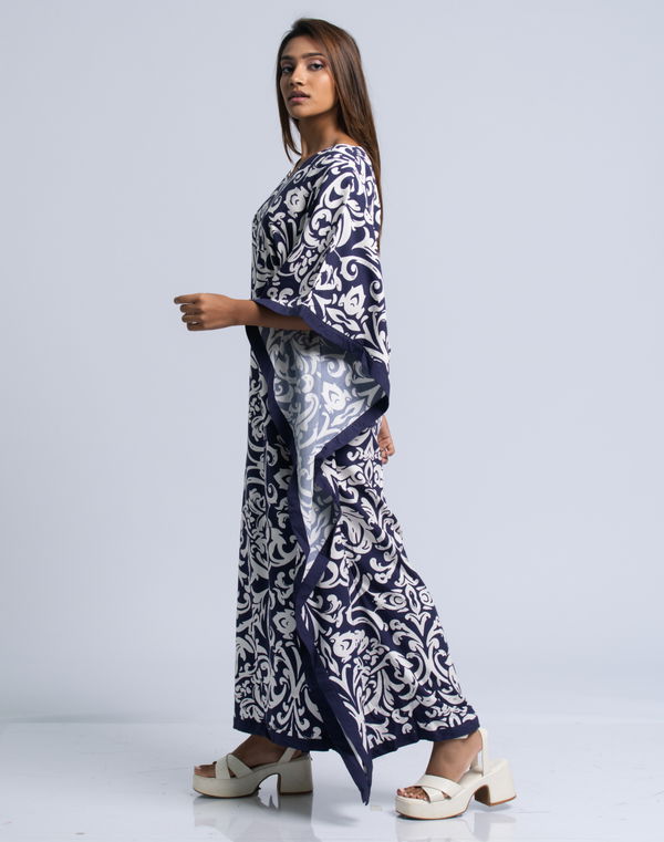 NOLIMIT MODEST Women's V Neck Casual Dress Navy Blue