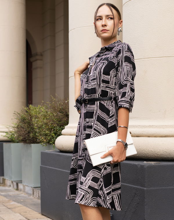 NOLIMIT MONOCHROME GEOMETRY Women's Printed Formal Dress Black