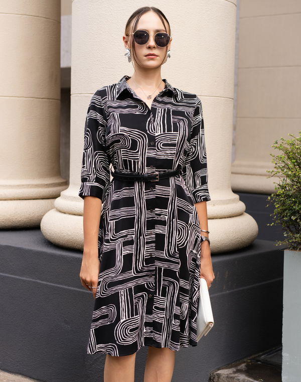 NOLIMIT MONOCHROME GEOMETRY Women's Printed Formal Dress Black