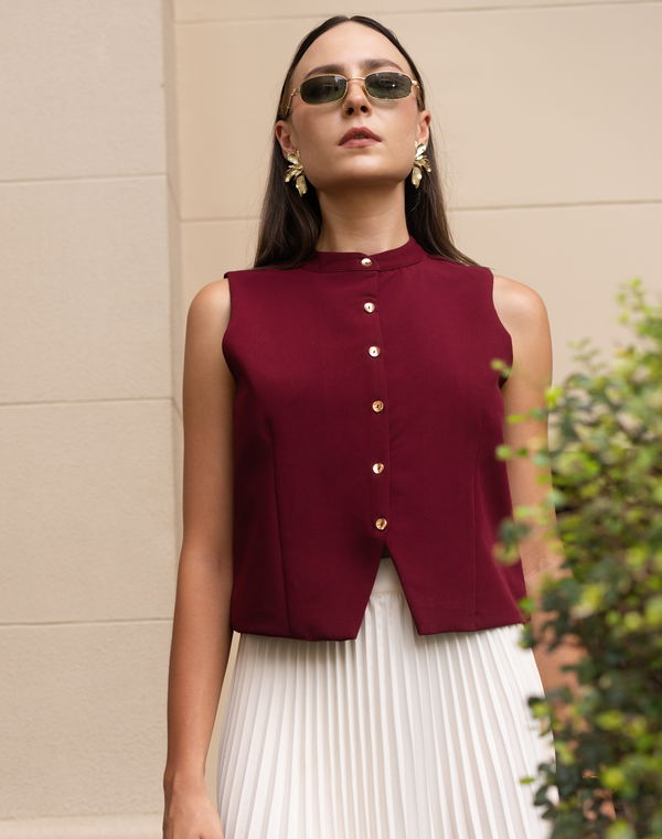 NOLIMIT MONOCHROME GEOMETRY Women's Waist Coat Maroon