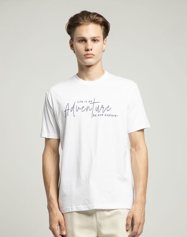 NOLIMIT Men's Crew Neck Regular Fit Printed T-Shirt White