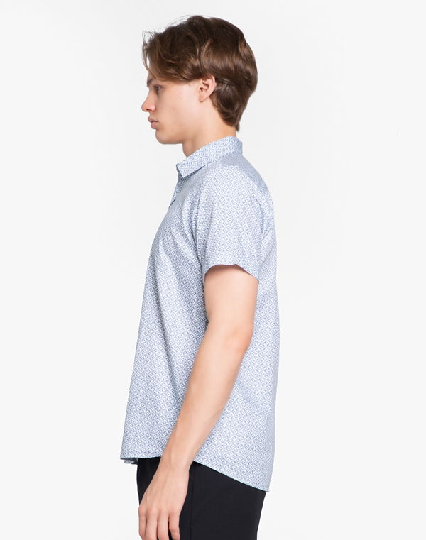 NOLIMIT Men's Curved Hem Regular Fit Cutaway Collar Printed Casual Shirt Teal Grey