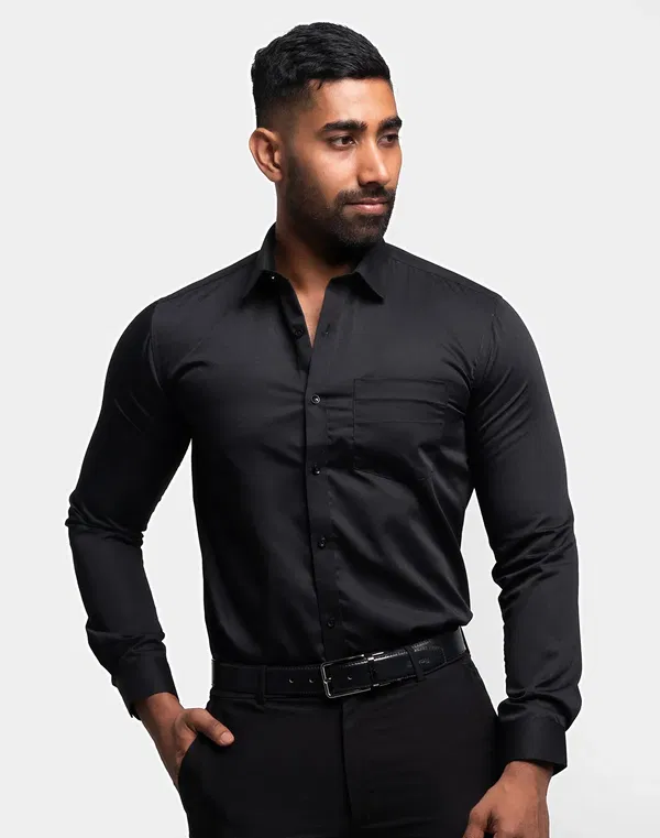 NOLIMIT Men's Slim Fit Cutaway Collar Formal Shirt Black