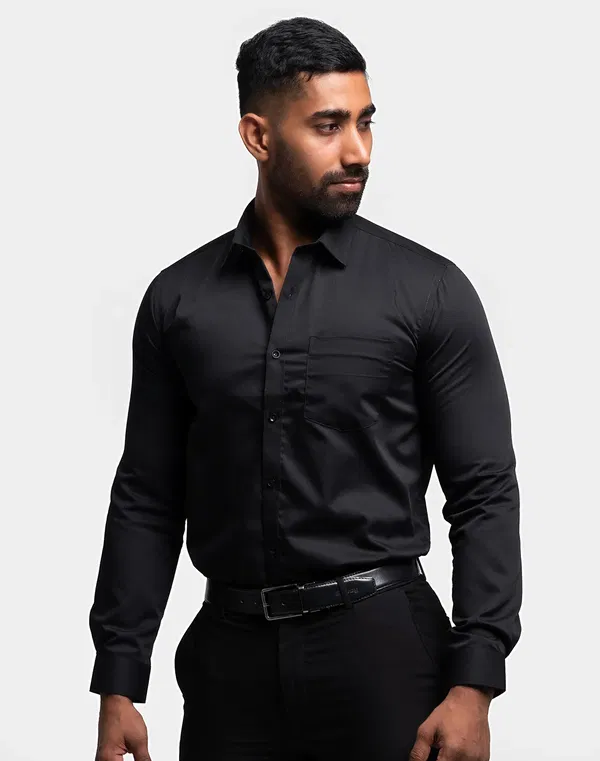 NOLIMIT Men's Slim Fit Cutaway Collar Formal Shirt Black