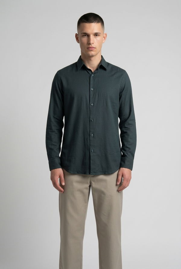 NOLIMIT Men's Slim Fit Casual Shirt Dark Green