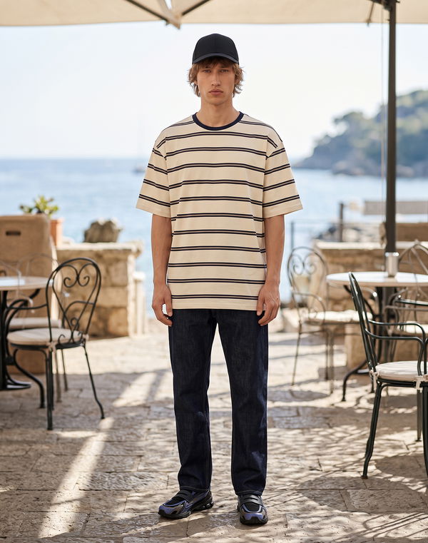 NOLIMIT Men's Stripe Oversized T-Shirt Beige