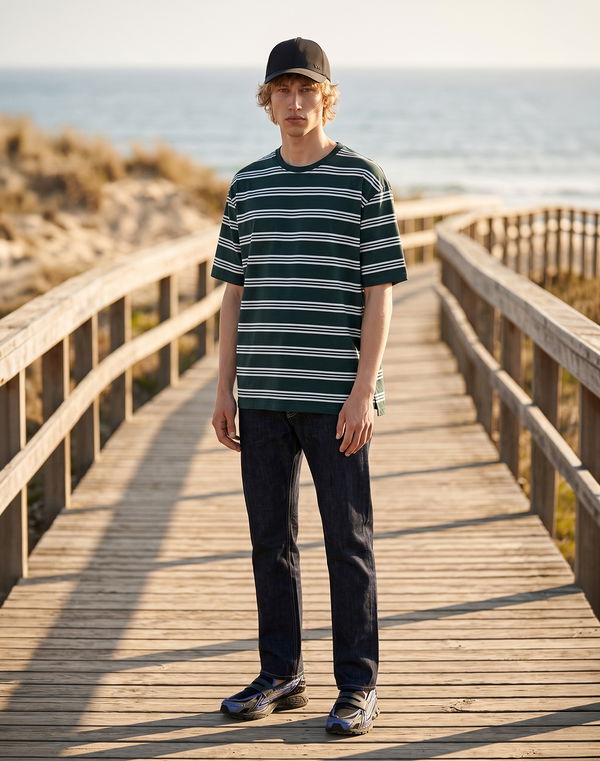 NOLIMIT Men's Stripe Oversized T-Shirt Dark Green