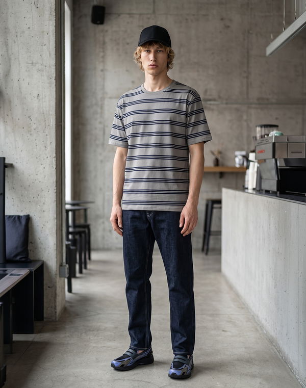 NOLIMIT Men's Stripe Oversized T-Shirt Light Grey