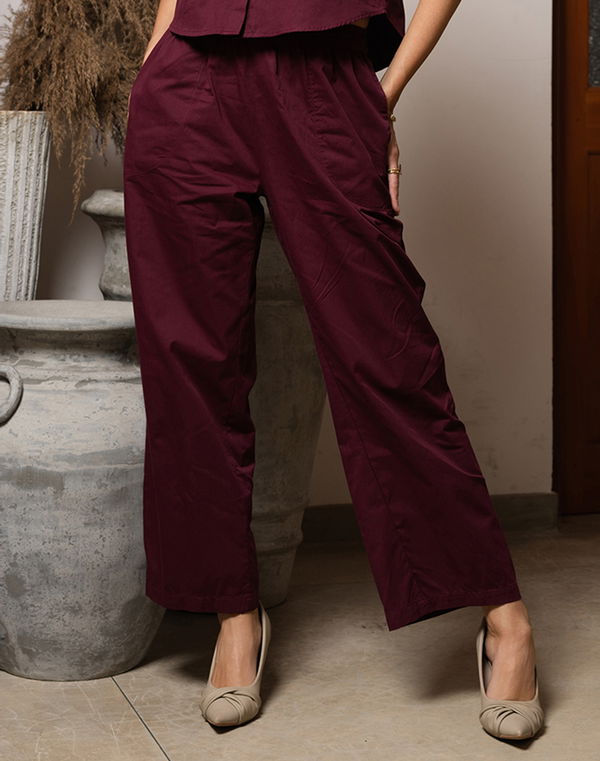 NOLIMIT OFF BEAT IMPRESSIONS Women's Wide Leg Casual Pant Maroon