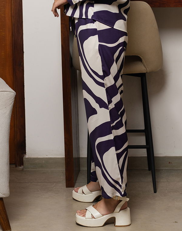 NOLIMIT OFF BEAT IMPRESSIONS Women's Wide Leg Printed Casual Pant Dark Purple