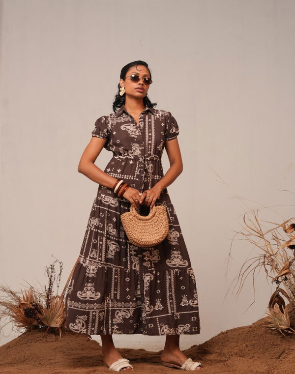 NOLIMIT POETIC NOSTALGIA Women's Printed Casual Dress Brown