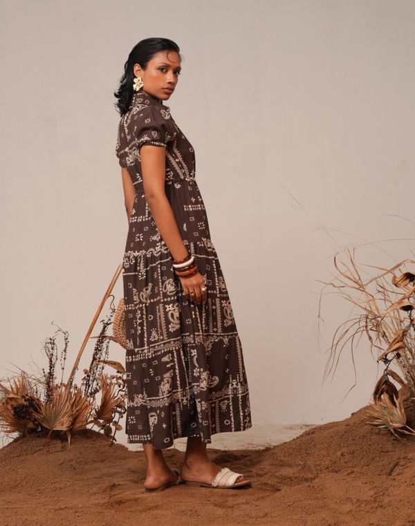 NOLIMIT POETIC NOSTALGIA Women's Printed Casual Dress Brown