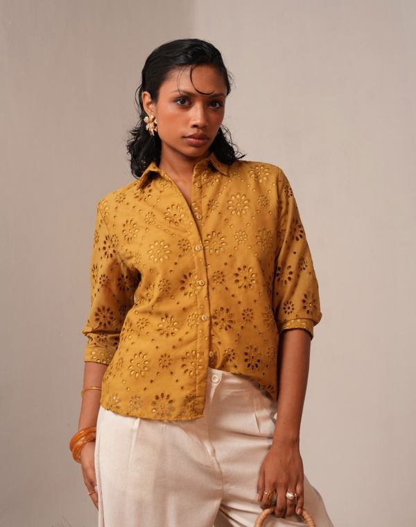 NOLIMIT POETIC NOSTALGIA Women's Shirt Collar Casual Blouse Mustard