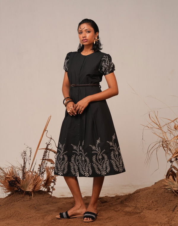 NOLIMIT POETIC NOSTALGIA Women's V Neck Casual Dress Black