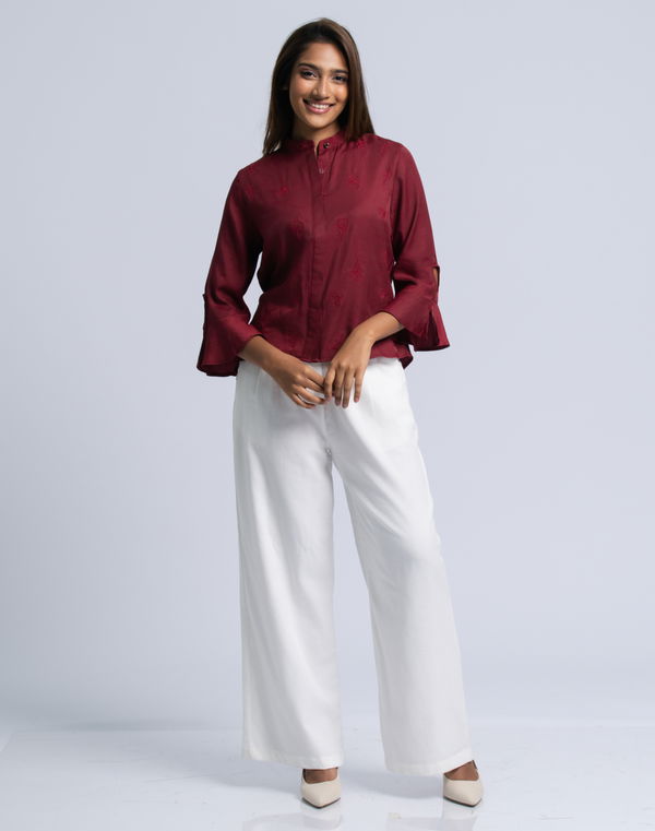 NOLIMIT SURREL ELEGANCE Women's Bell Sleeve Casual Blouse Maroon