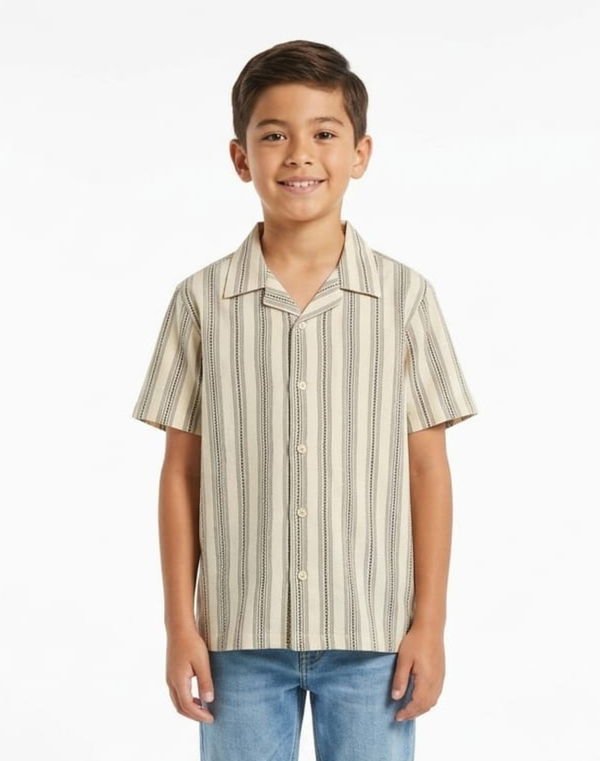 NOLIMIT URBAN WEAR Boys Cuban Collar Oversized Casual Shirt Brown