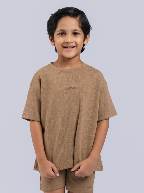 NOLIMIT URBAN WEAR Kids Boys Crew Neck Short Sleeve Oversized T-Shirt Brown