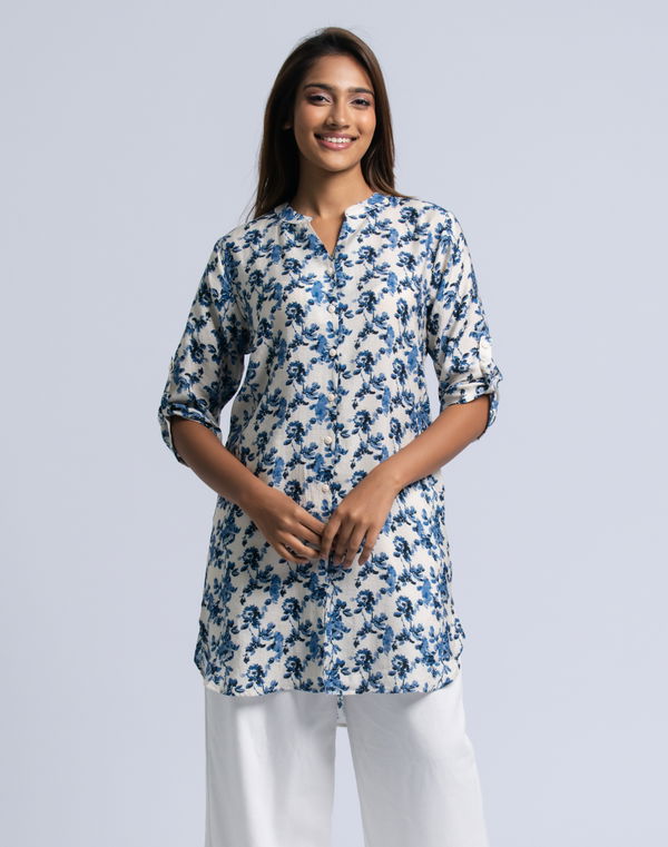 NOLIMIT Women's Chinese Collar Kurta Blue
