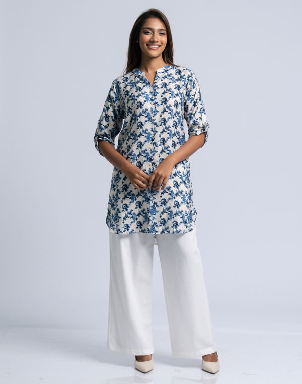 NOLIMIT Women's Chinese Collar Kurta Blue