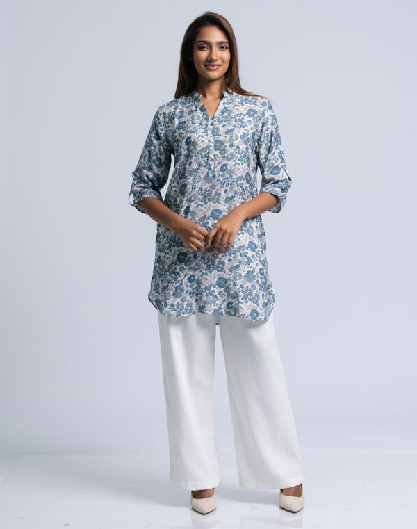 NOLIMIT Women's Chinese Collar Kurta Light Blue