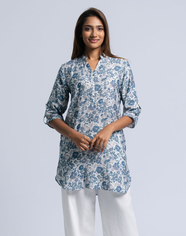NOLIMIT Women's Chinese Collar Kurta Light Blue