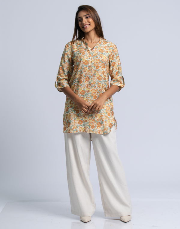 NOLIMIT Women's Chinese Collar Kurta Yellow