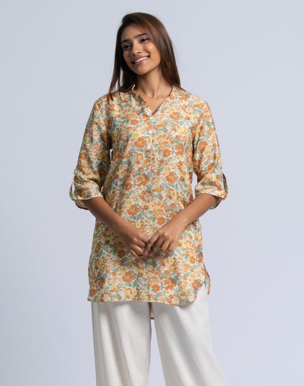 NOLIMIT Women's Chinese Collar Kurta Yellow