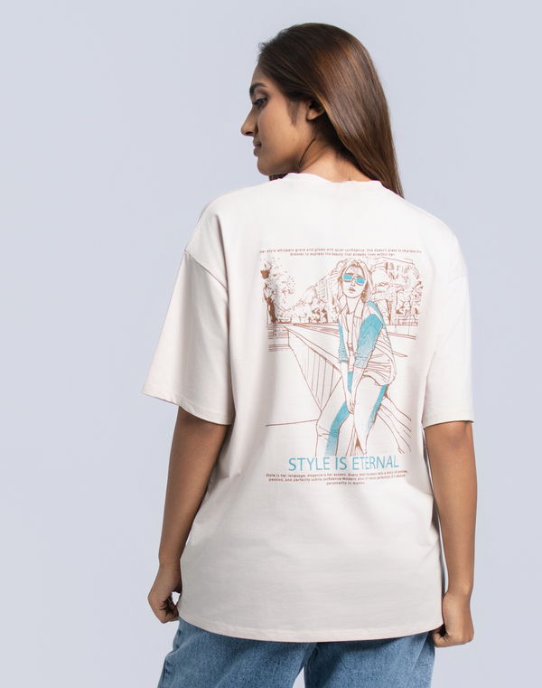 NOLIMIT Women's Oversized Screen Print T-Shirt Beige