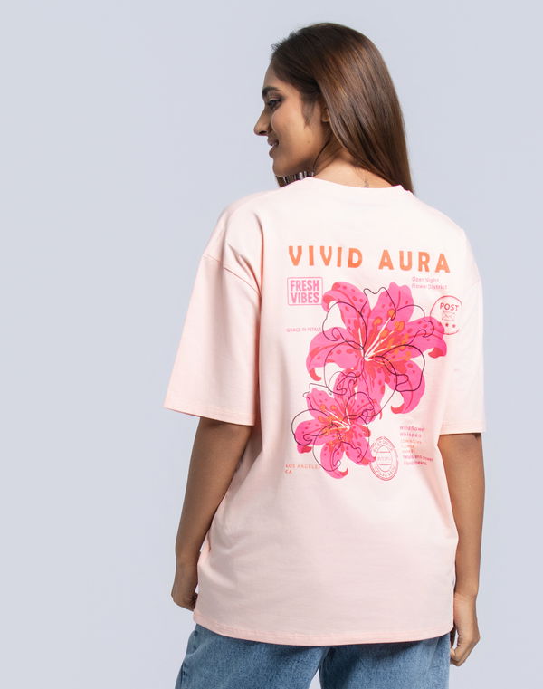 NOLIMIT Women's Oversized Screen Print T-Shirt Peach
